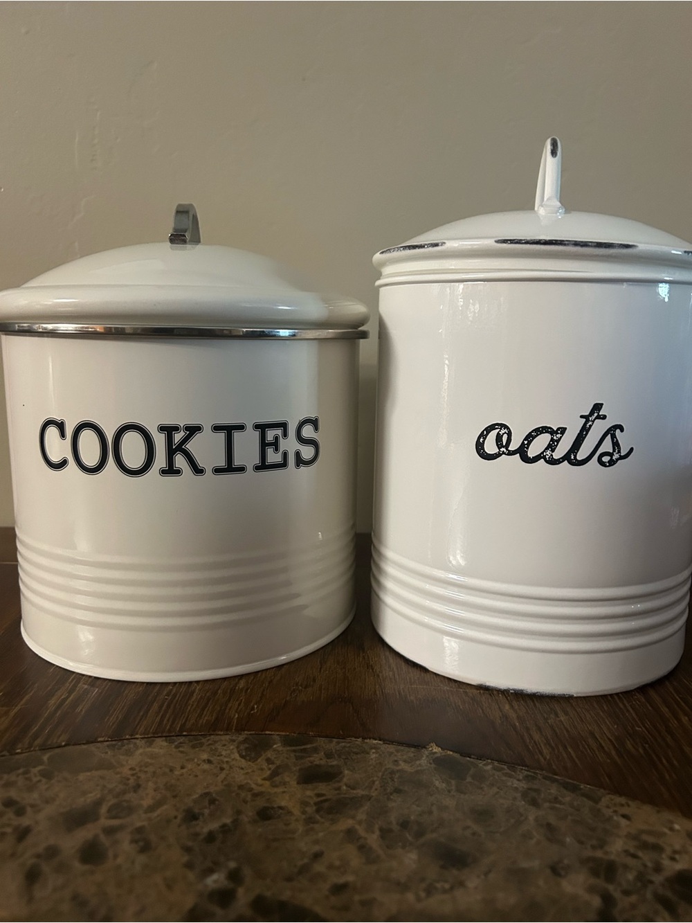 White Ceramic 'Cookies' ‘oats’ ’crackers’ Canister - Kitchen Storage